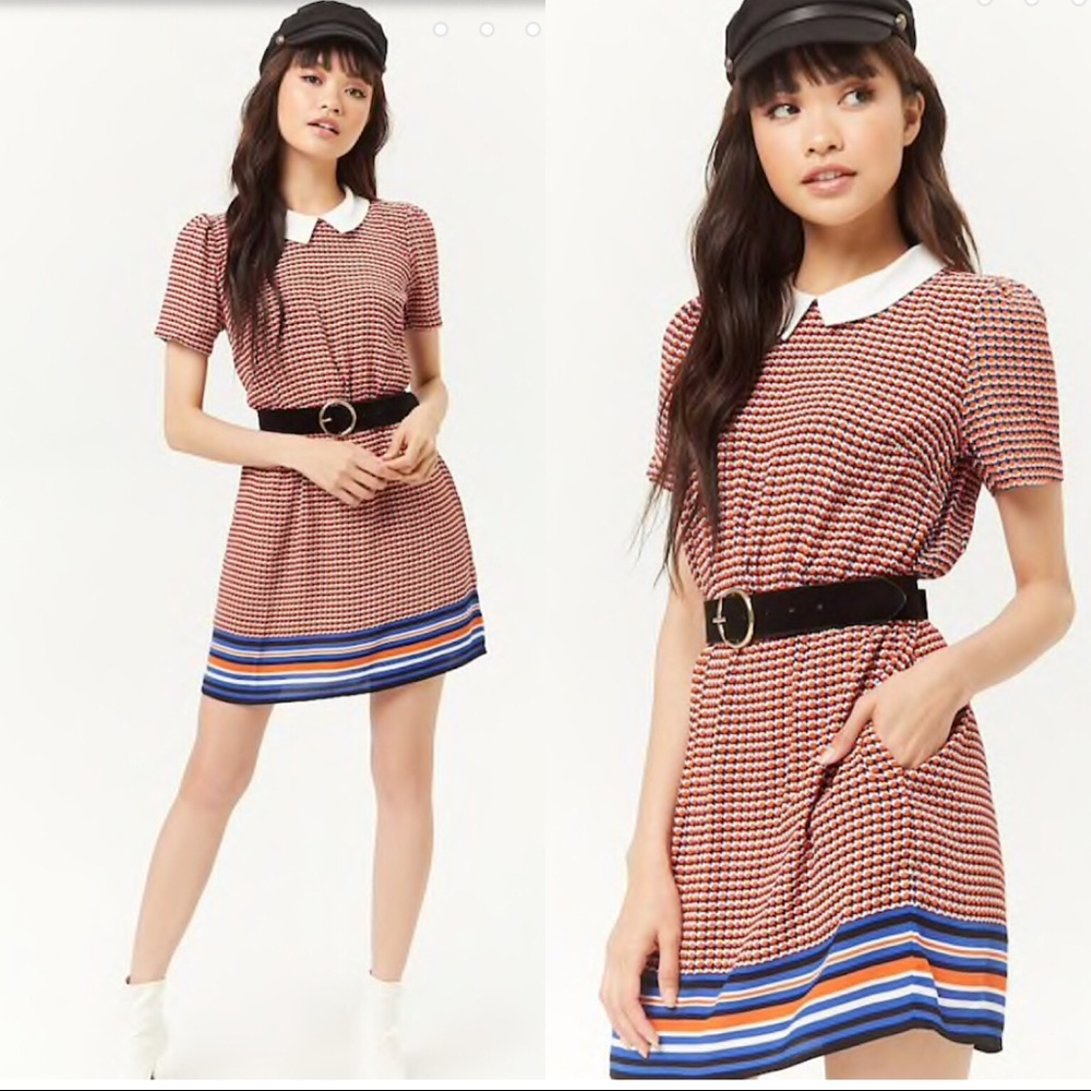 Multicolor Houndstooth Striped- Trim Dress - Picture 1 of 2